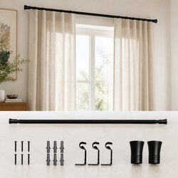Concise Adjustable Black Steel Curtain Rod Set