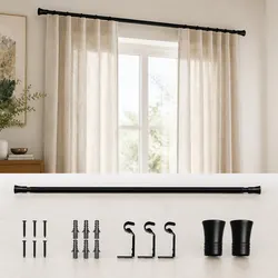 Concise Adjustable Black Steel Curtain Rod Set