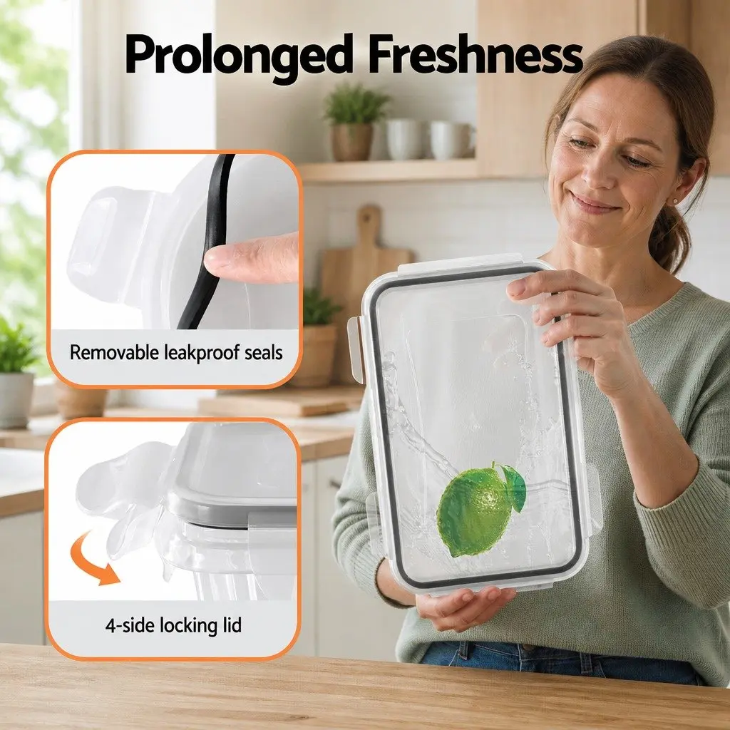 Food Storage Container Set White and Black 16 Piece Airtight Stackable Kitchen Pantry Organizer