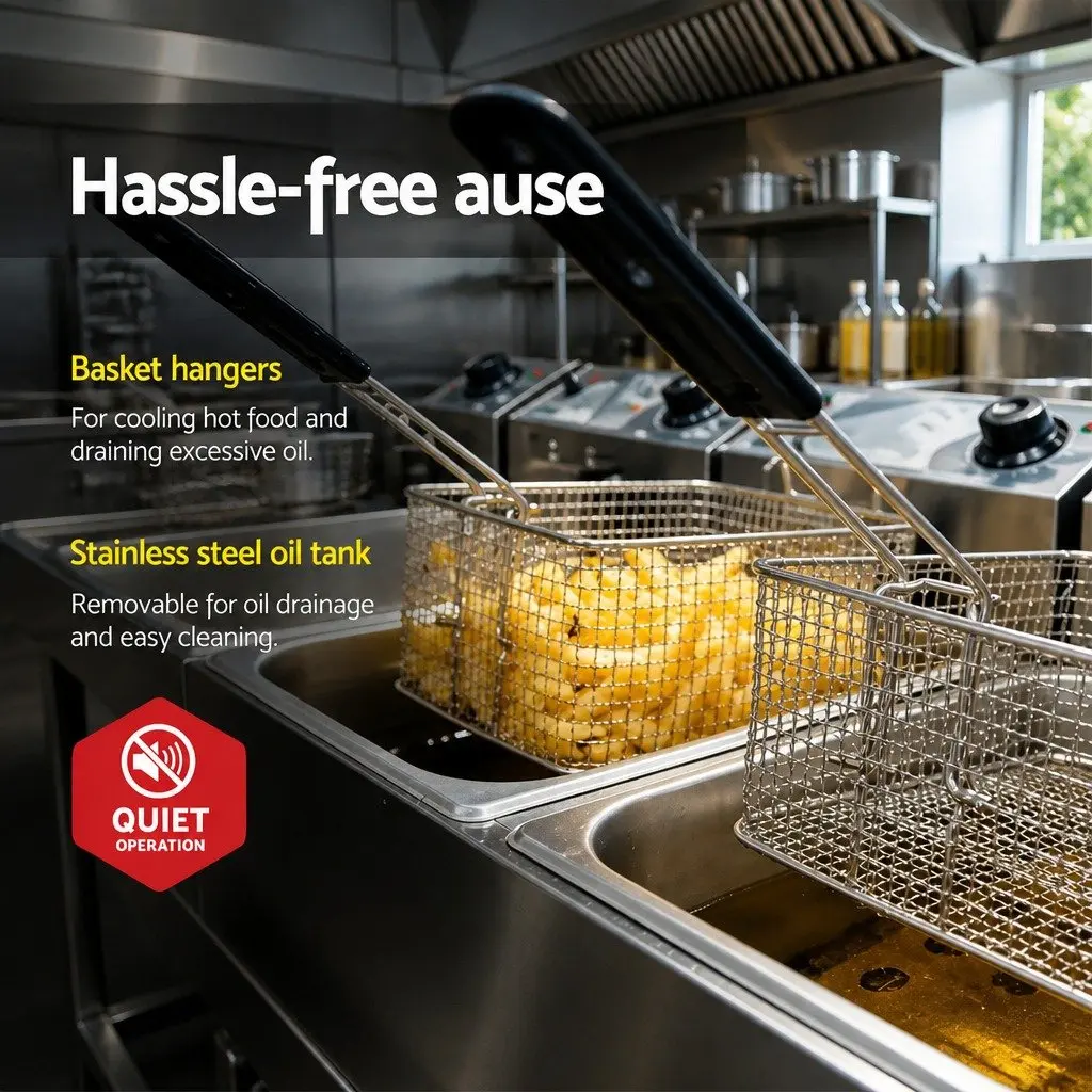 Electric Deep Fryer Silver 20L Double Baskets Commercial Kitchen Dual Temperature Control