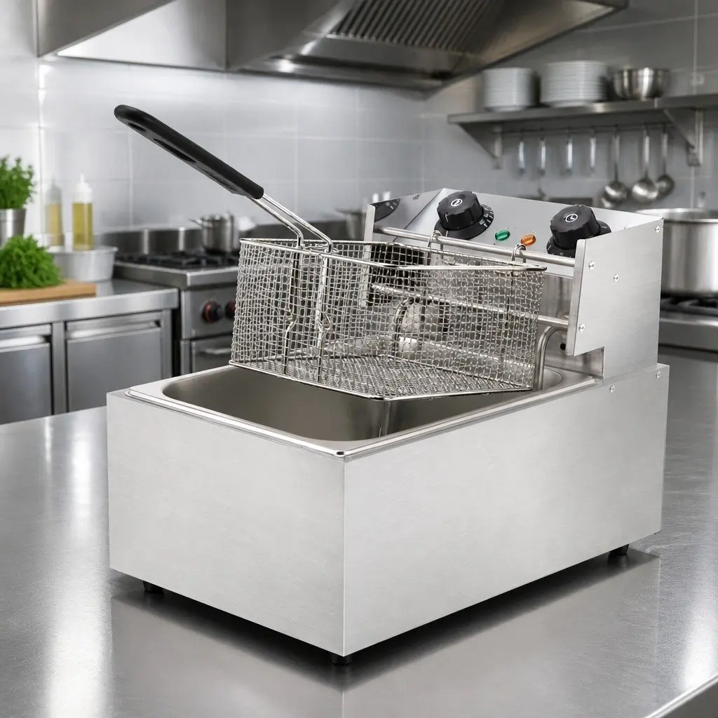Electric Deep Fryer Silver 10L Single Basket Auto Thermostat Quick-Heat Function