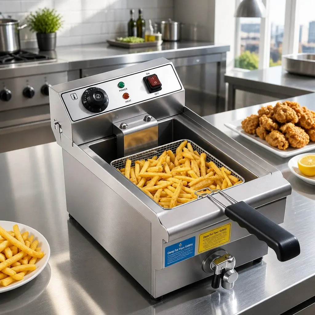 Electric Deep Fryer Silver 10L 3000W Adjustable Temperature Control