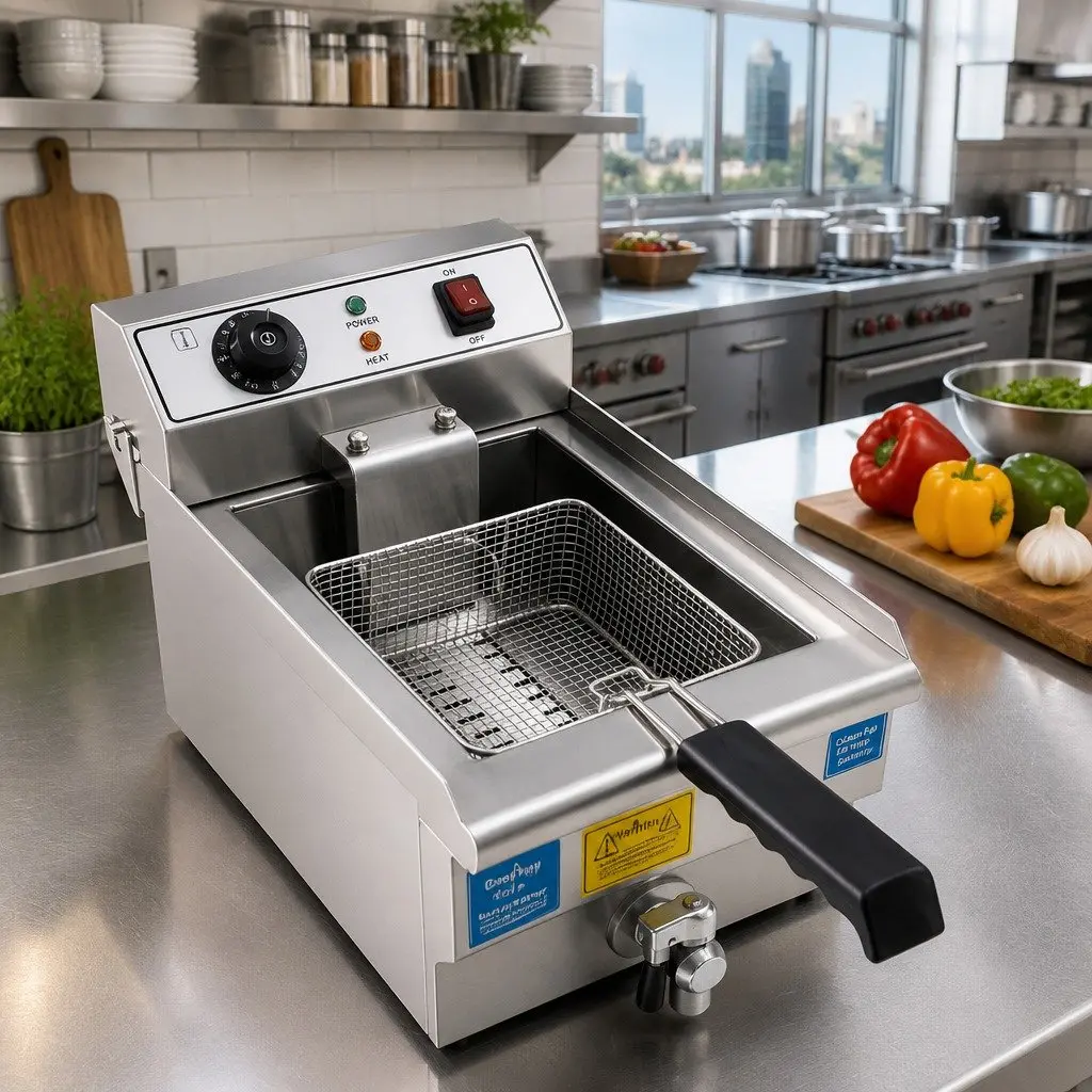 Electric Deep Fryer Silver 10L 3000W Adjustable Temperature Control