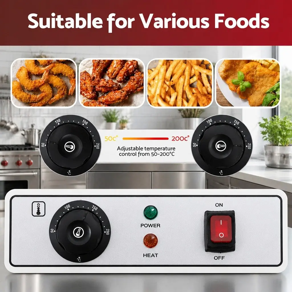 Electric Deep Fryer Silver 10L 3000W Adjustable Temperature Control