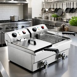 Commercial Electric Deep Fryer 20L Dual Tank Twin Basket Stainless Steel
