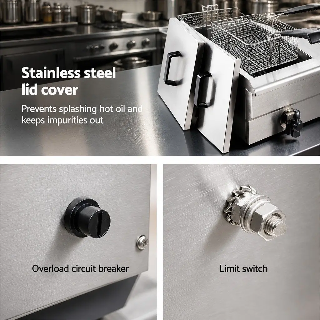 Commercial Deep Fryer Silver 20L Dual Tank Stainless Steel Professional Grade