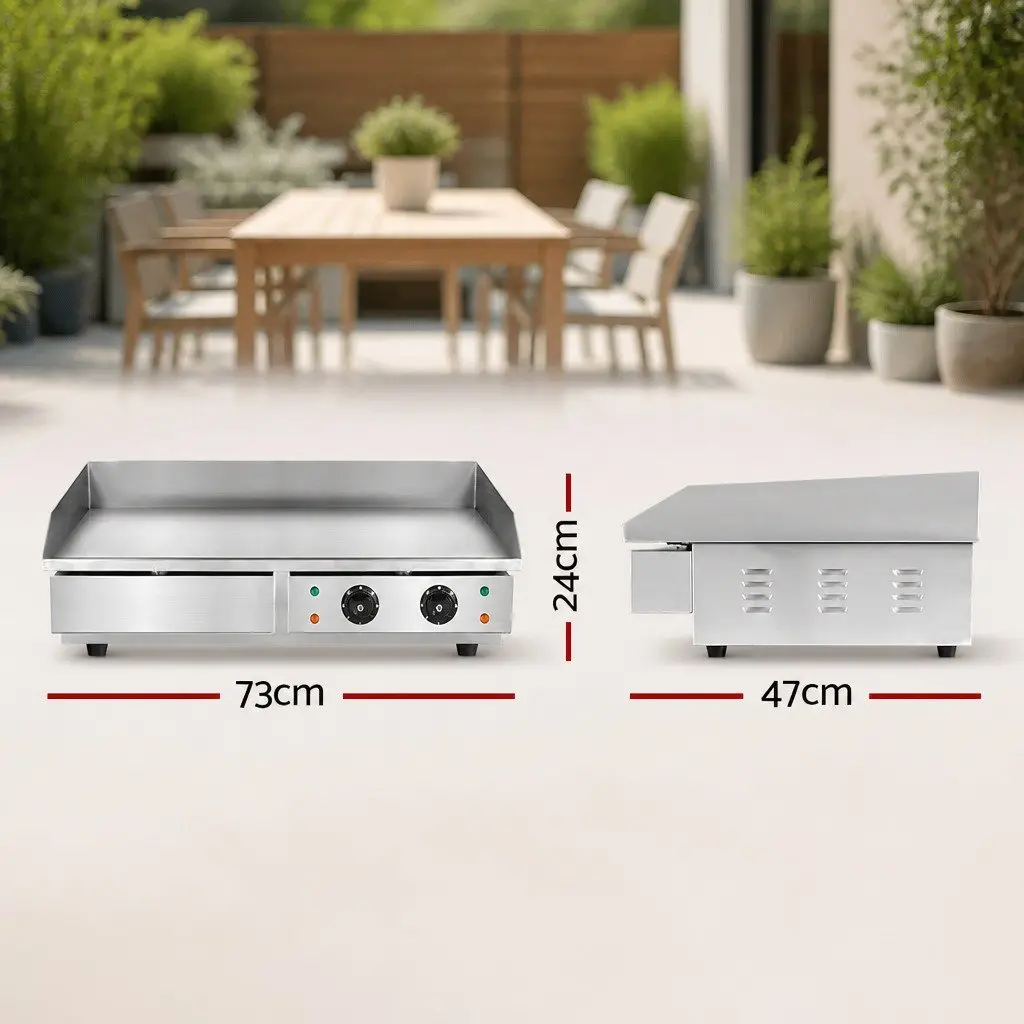 Electric Griddle Silver 73cm Dual Zone Cooking Surface Food-grade Stainless Steel