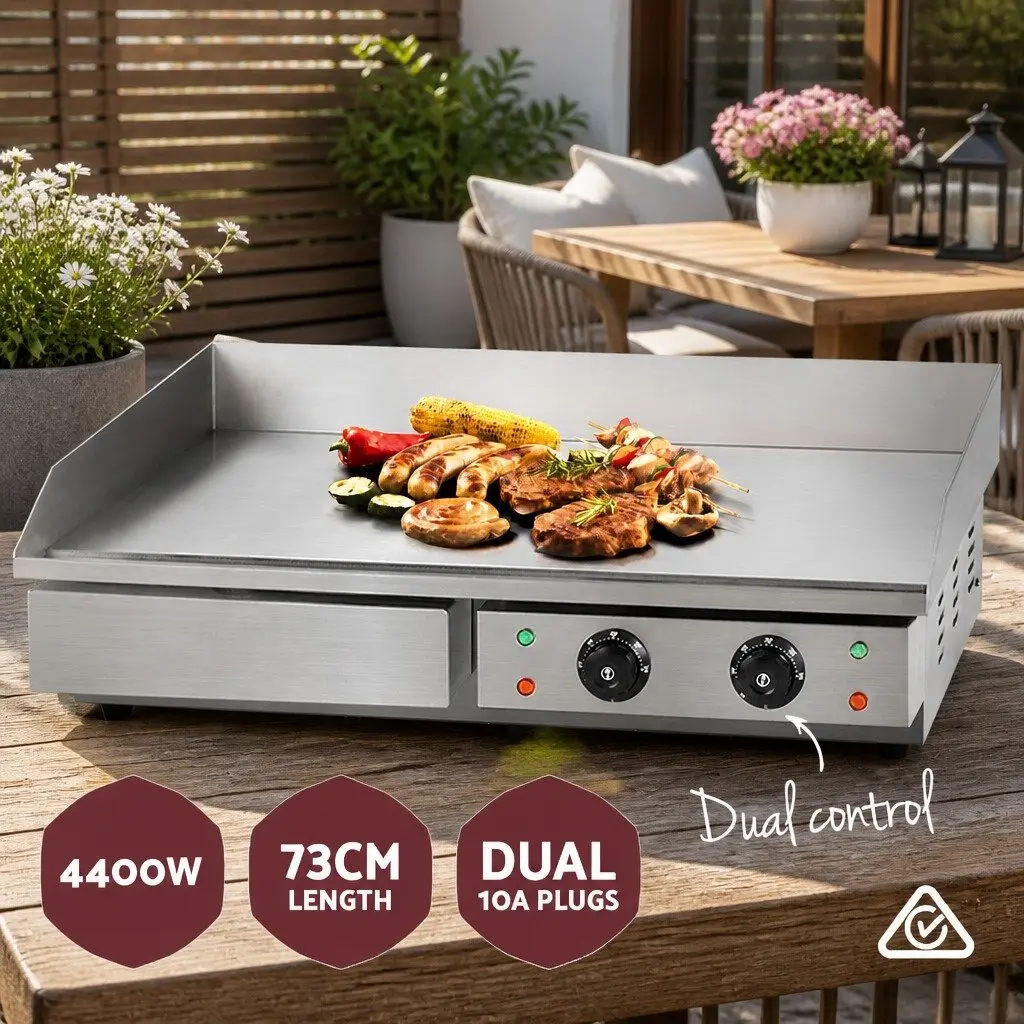 Electric Griddle Silver 73cm Dual Zone Cooking Surface Food-grade Stainless Steel
