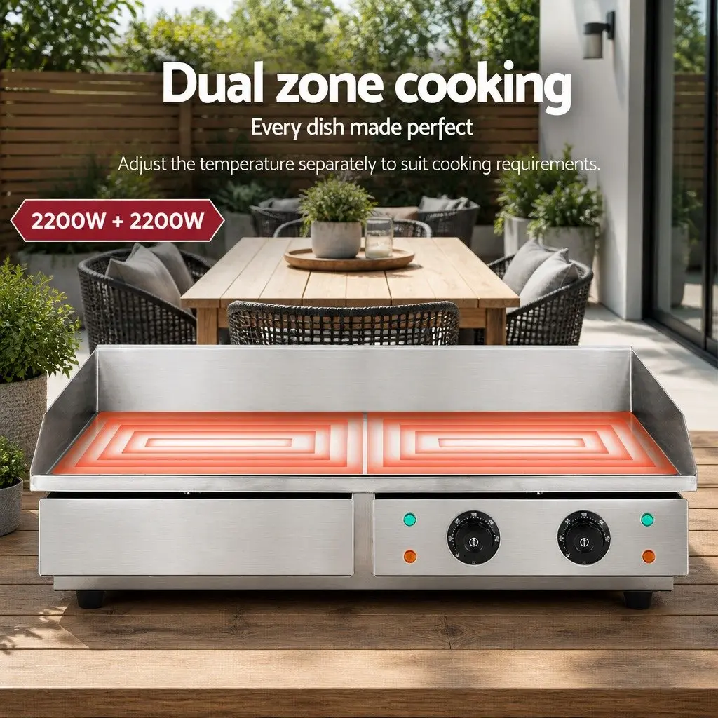 Electric Griddle Silver 73cm Dual Zone Cooking Surface Food-grade Stainless Steel