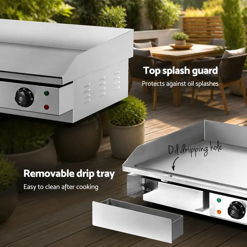 Electric Griddle Silver 73cm Dual Zone Cooking Surface Food-grade Stainless Steel