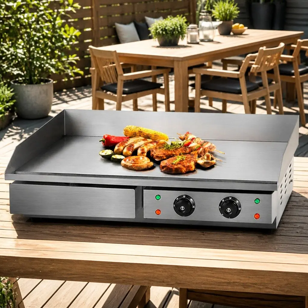 Electric Griddle Silver 73cm Dual Zone Cooking Surface Food-grade Stainless Steel