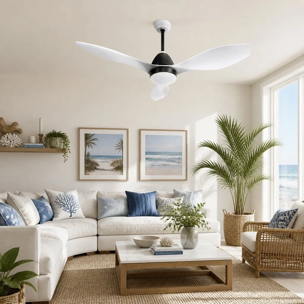 Ceiling Fan White 48 Inch DC Motor LED Light Remote Control 5 Speed Indoor