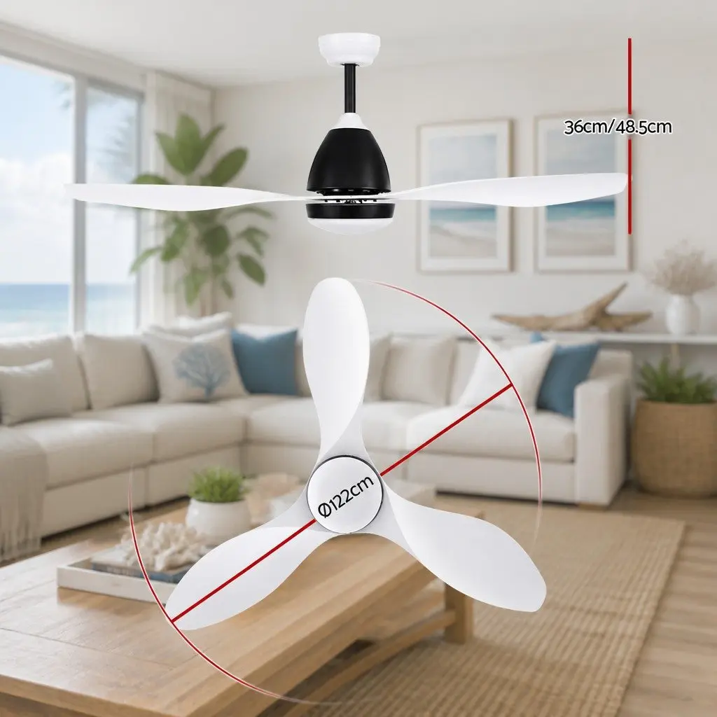 Ceiling Fan White 48 Inch DC Motor LED Light Remote Control 5 Speed Indoor