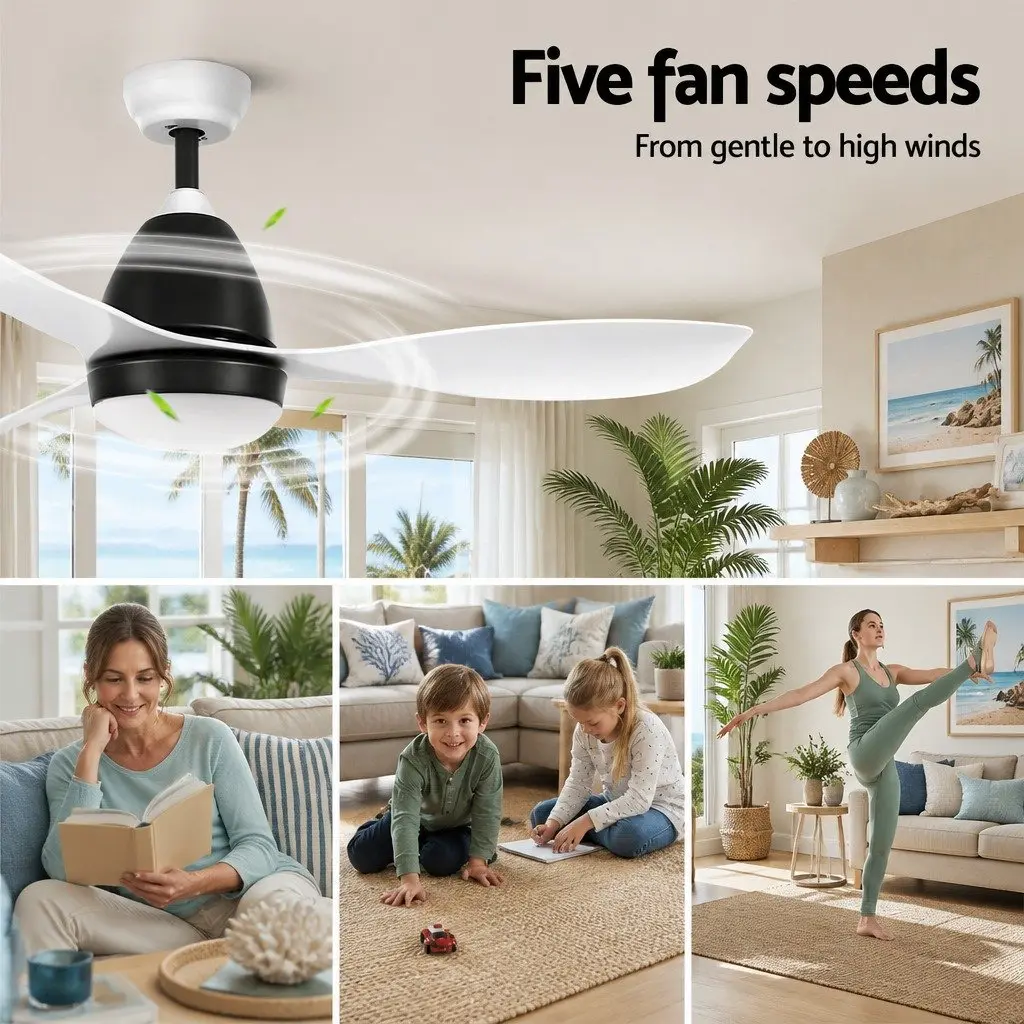 Ceiling Fan White 48 Inch DC Motor LED Light Remote Control 5 Speed Indoor