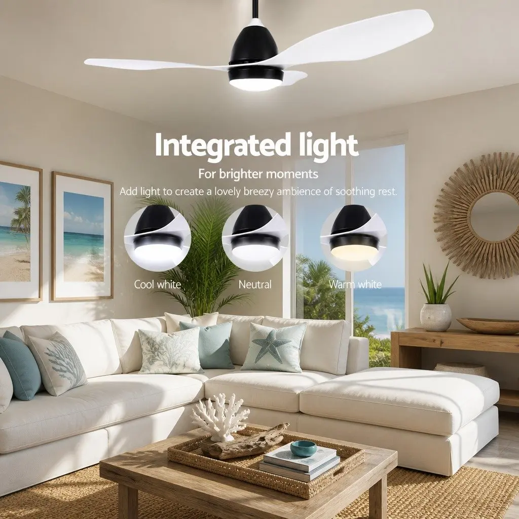 Ceiling Fan White 48 Inch DC Motor LED Light Remote Control 5 Speed Indoor