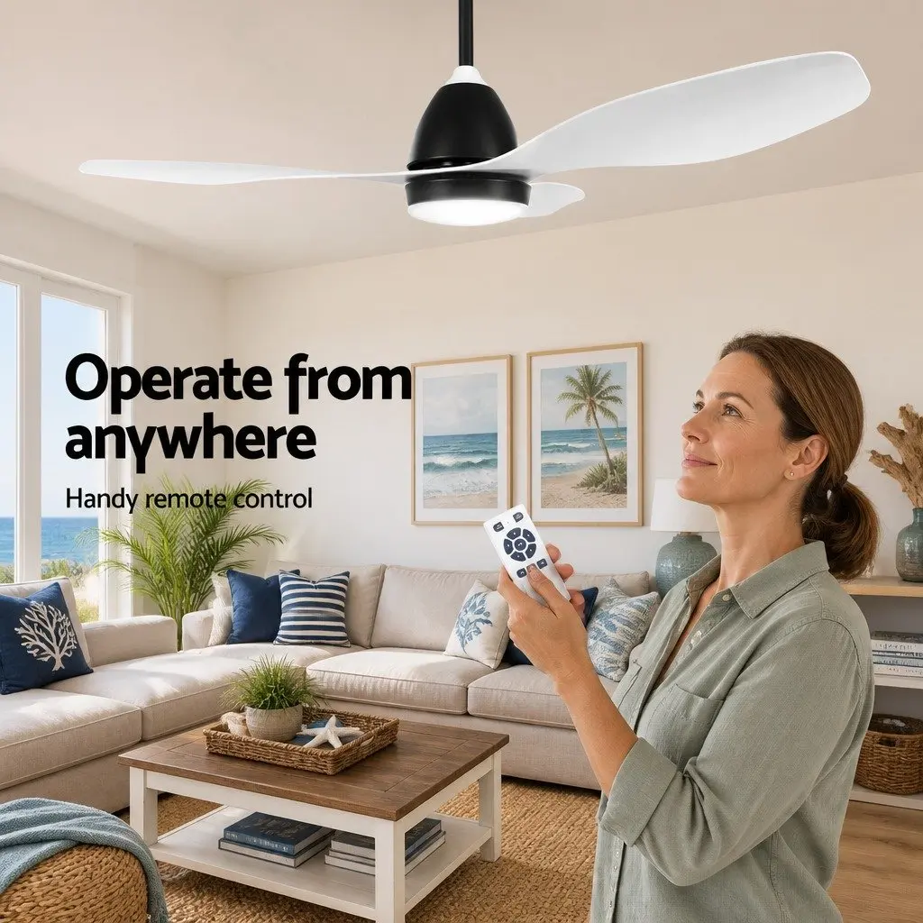 Ceiling Fan White 48 Inch DC Motor LED Light Remote Control 5 Speed Indoor