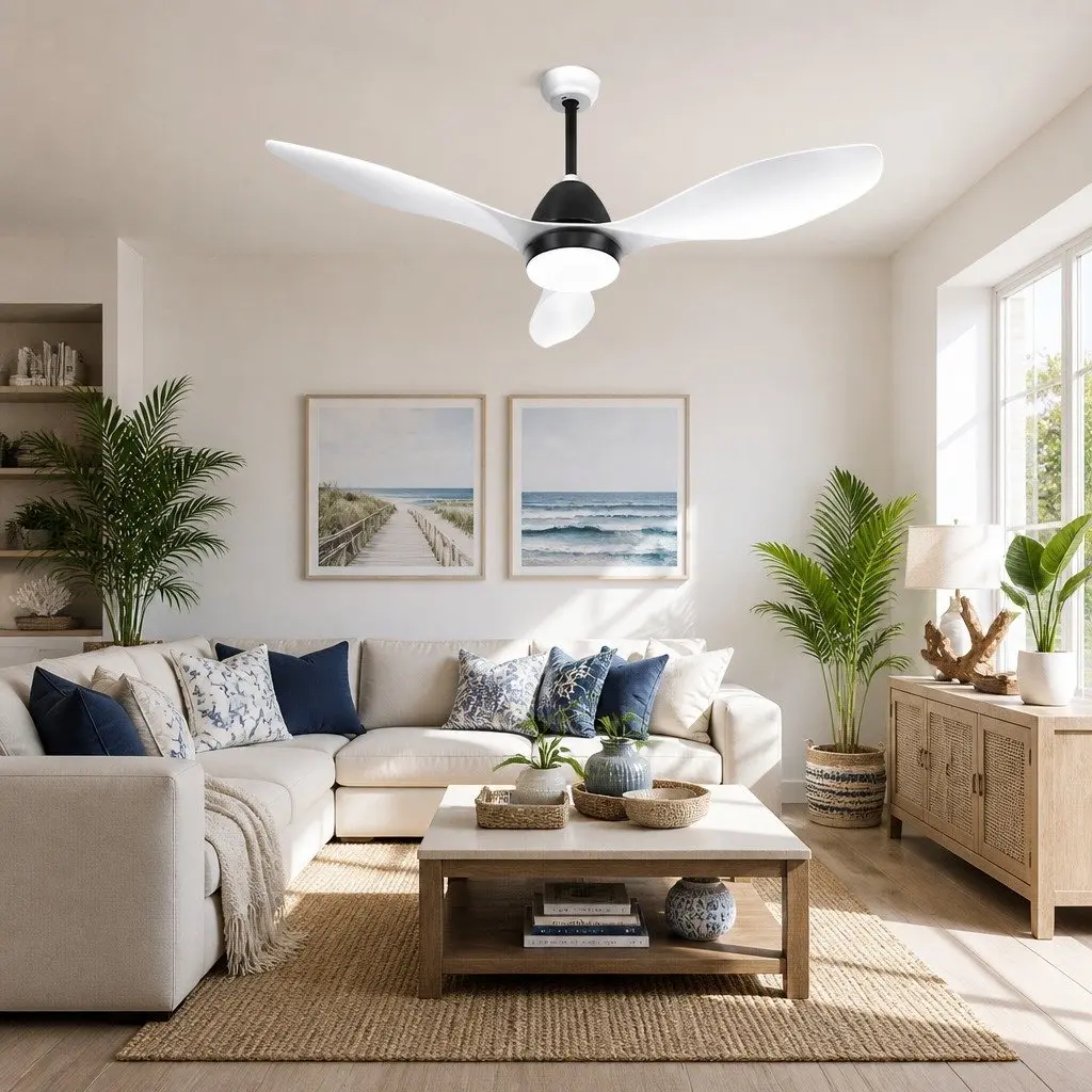 Ceiling Fan White 48 Inch DC Motor LED Light Remote Control 5 Speed Indoor
