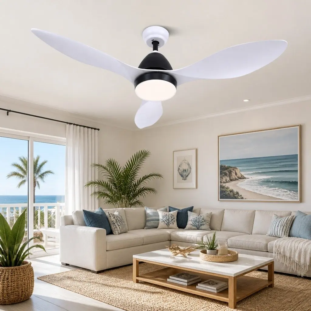 Ceiling Fan White 48 Inch DC Motor LED Light Remote Control 5 Speed Indoor