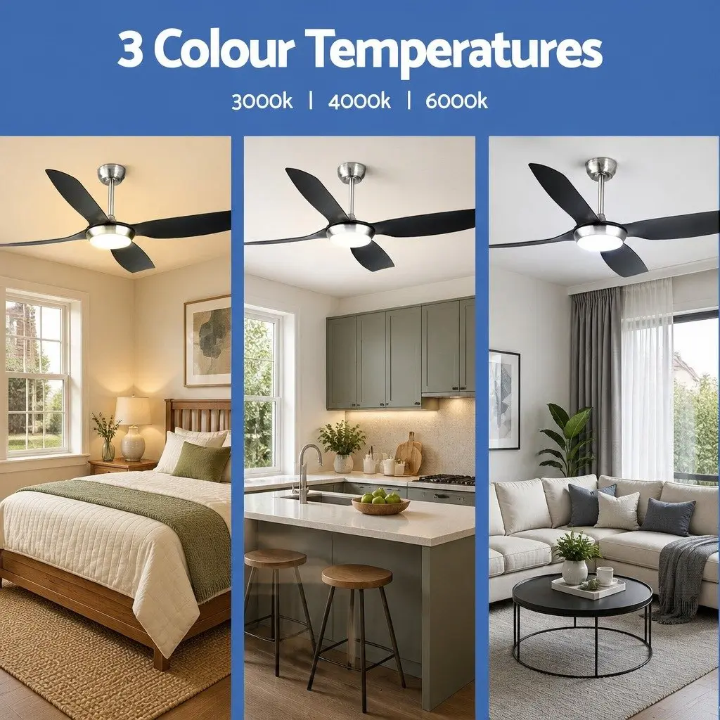 Ceiling Fan Black Silver 52 Inch DC Motor LED Light Remote Control 5 Speed
