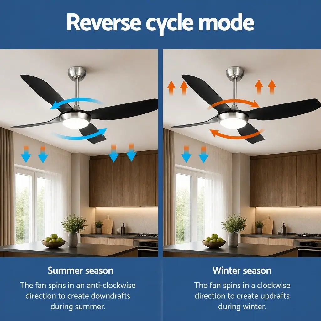 Ceiling Fan Black Silver 52 Inch DC Motor LED Light Remote Control 5 Speed