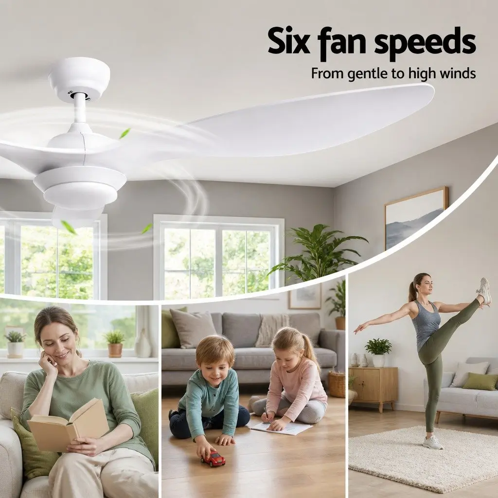 Ceiling Fan White 52 Inch DC Motor LED Light Remote Control 6 Speed Reverse Cycle