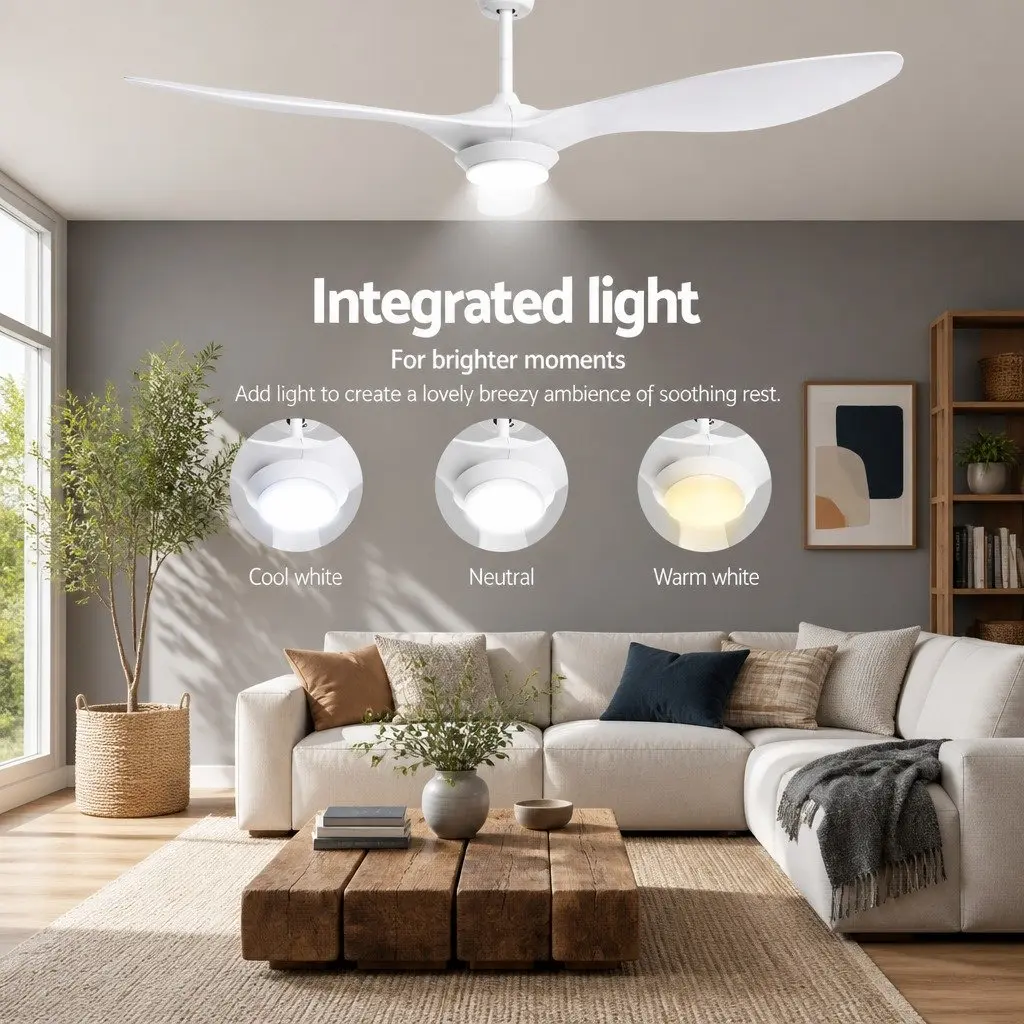 Ceiling Fan White 52 Inch DC Motor LED Light Remote Control 6 Speed Reverse Cycle