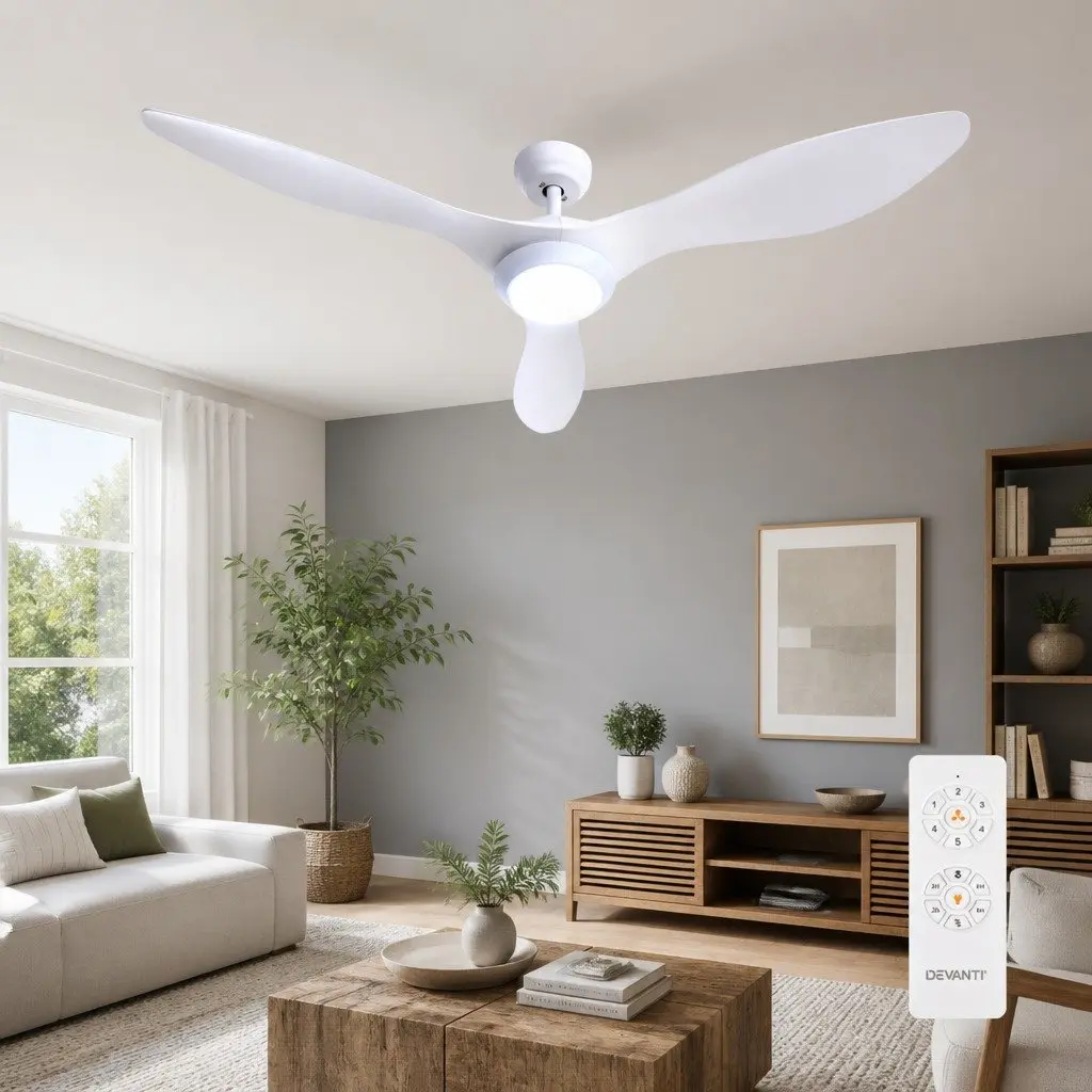 Ceiling Fan White 52 Inch DC Motor LED Light Remote Control 6 Speed Reverse Cycle