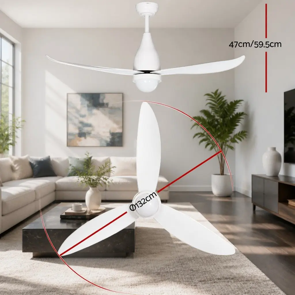 52 Inch Ceiling Fan White DC Motor LED Light Remote Control