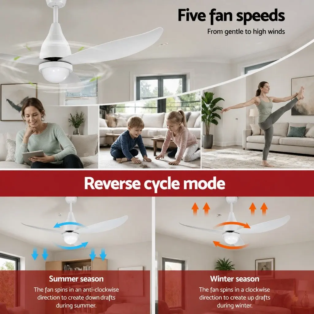 52 Inch Ceiling Fan White DC Motor LED Light Remote Control
