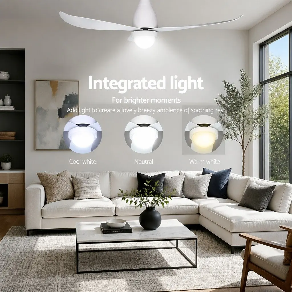 52 Inch Ceiling Fan White DC Motor LED Light Remote Control