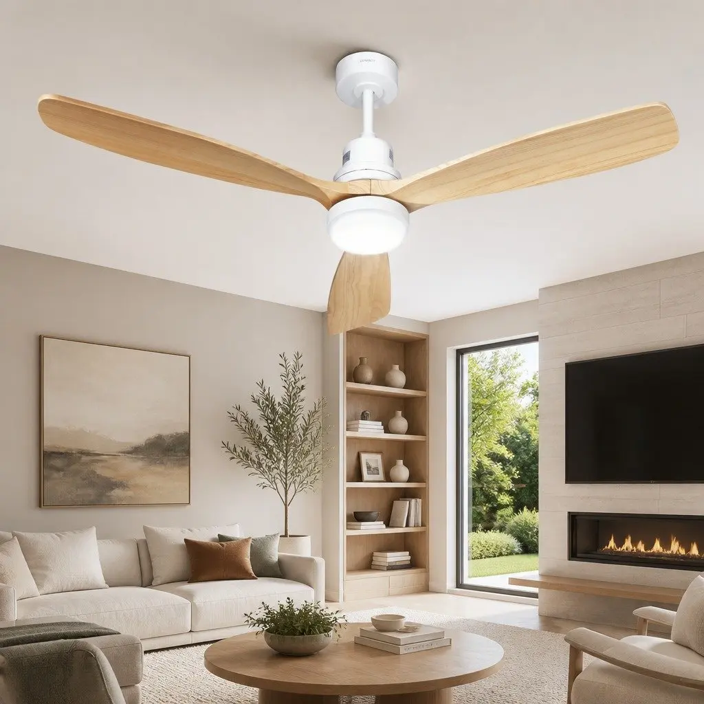 Ceiling Fan 52 Inch Wood Blades DC Motor LED Light Remote Control Indoor