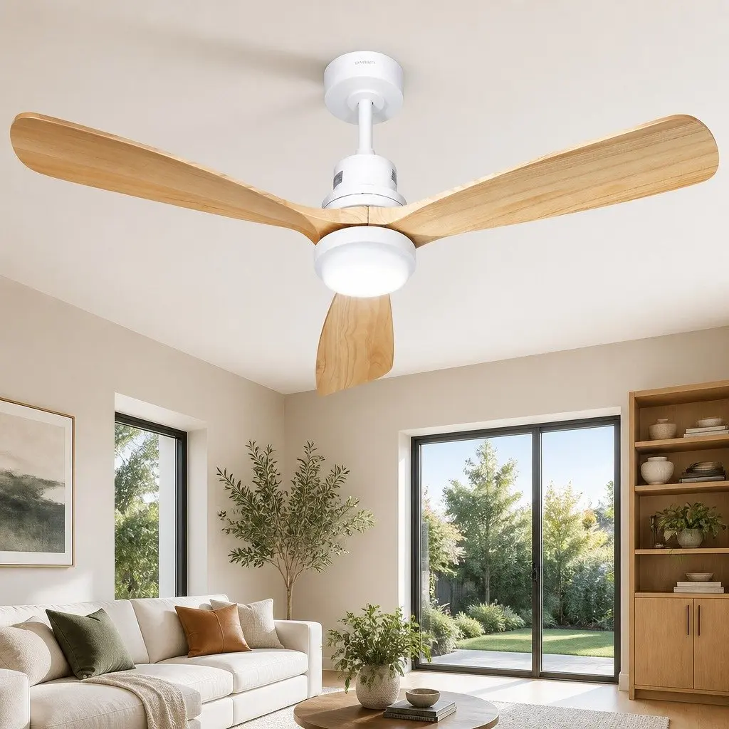 Ceiling Fan 52 Inch Wood Blades DC Motor LED Light Remote Control Indoor