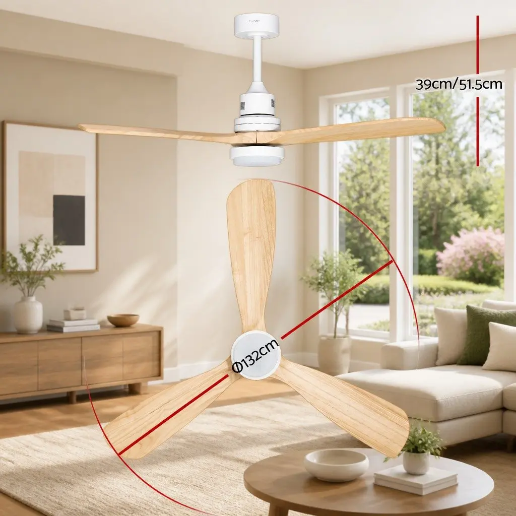 Ceiling Fan 52 Inch Wood Blades DC Motor LED Light Remote Control Indoor