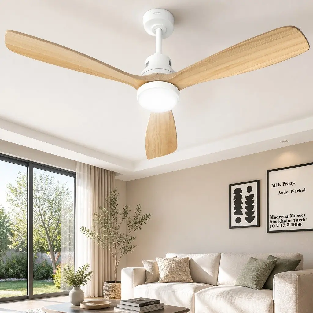 Ceiling Fan 52 Inch Wood Blades DC Motor LED Light Remote Control Indoor