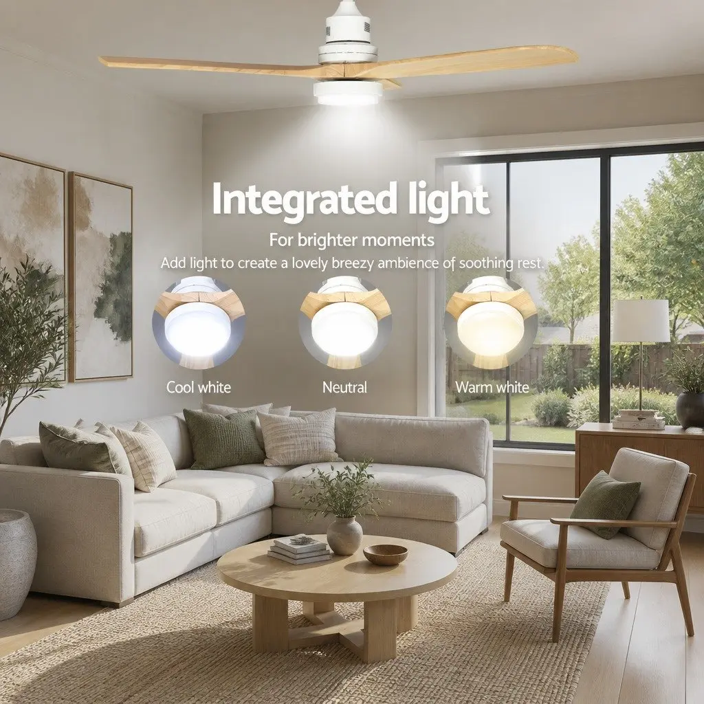 Ceiling Fan 52 Inch Wood Blades DC Motor LED Light Remote Control Indoor