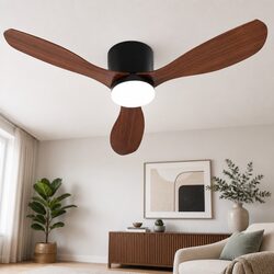 52 Inch Ceiling Fan DC Motor LED Light Remote Control Reverse Cycle Dark Wood