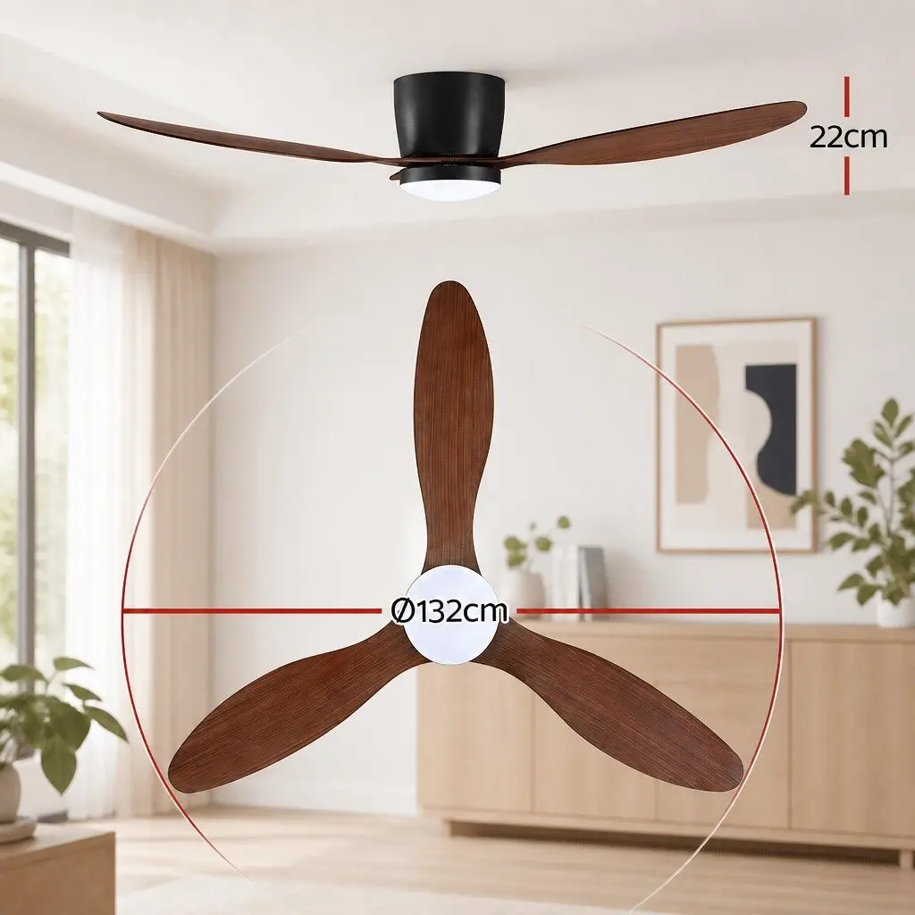 Ceiling Fan Dark Wood 52 Inch DC Motor LED Light Remote Control Reverse Cycle