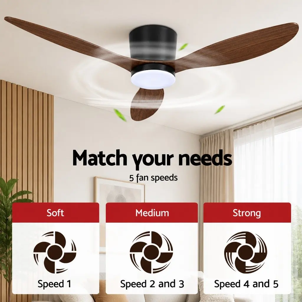 Ceiling Fan Dark Wood 52 Inch DC Motor LED Light Remote Control Reverse Cycle