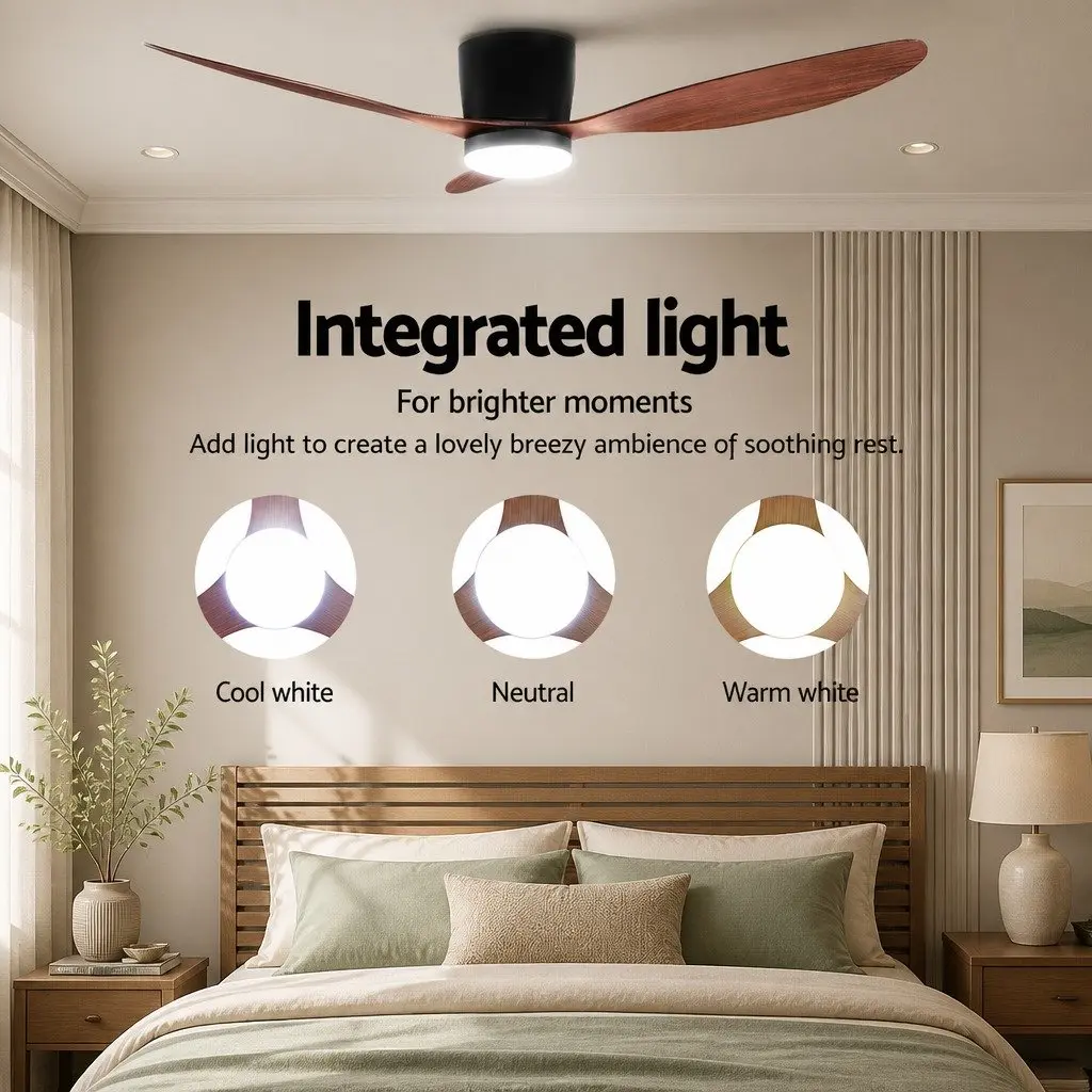 Ceiling Fan Dark Wood 52 Inch DC Motor LED Light Remote Control Reverse Cycle