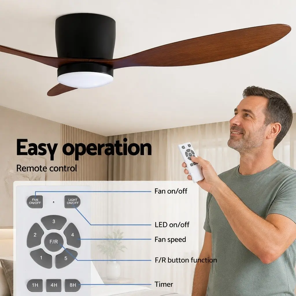 Ceiling Fan Dark Wood 52 Inch DC Motor LED Light Remote Control Reverse Cycle