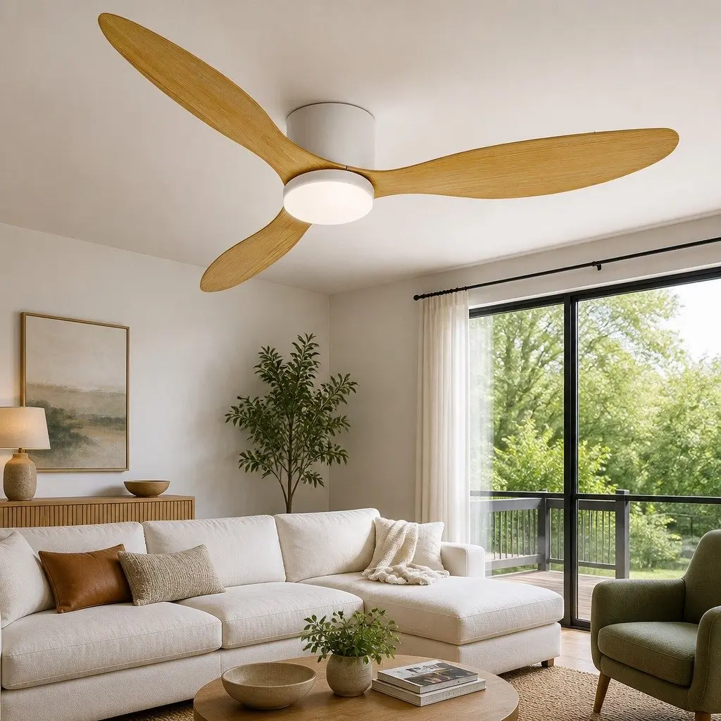 Ceiling Fan Beige 52 Inch DC Motor LED Light Remote Control Reverse Cycle Quiet