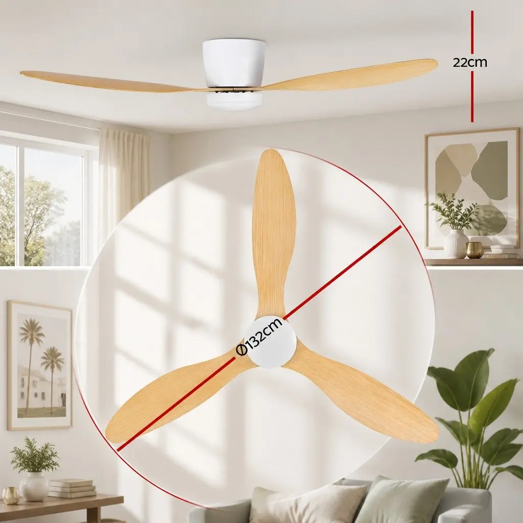 Ceiling Fan Beige 52 Inch DC Motor LED Light Remote Control Reverse Cycle Quiet