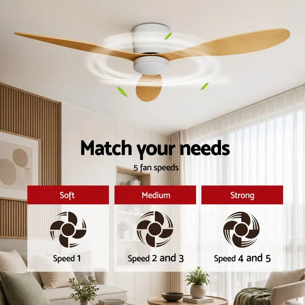 Ceiling Fan Beige 52 Inch DC Motor LED Light Remote Control Reverse Cycle Quiet