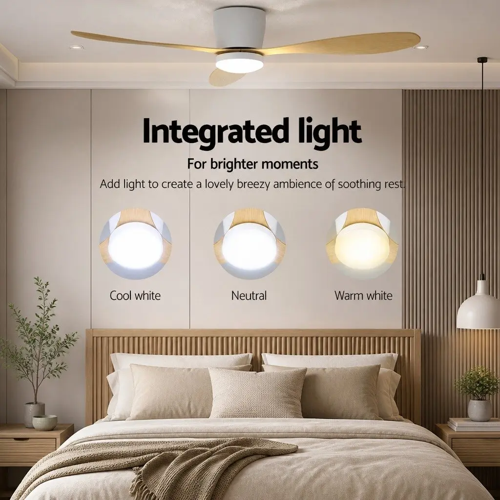 Ceiling Fan Beige 52 Inch DC Motor LED Light Remote Control Reverse Cycle Quiet