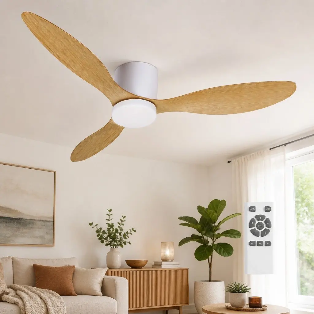 Ceiling Fan Beige 52 Inch DC Motor LED Light Remote Control Reverse Cycle Quiet