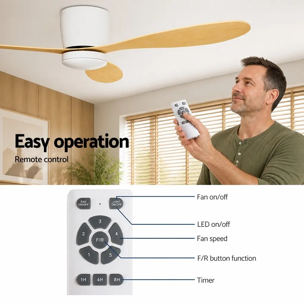 Ceiling Fan Beige 52 Inch DC Motor LED Light Remote Control Reverse Cycle Quiet