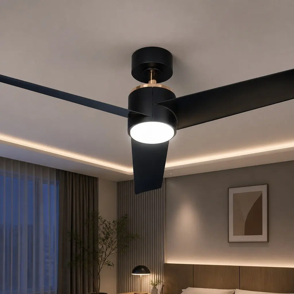 Ceiling Fan Black 52 Inch DC Motor LED Light Remote Control Indoor Outdoor