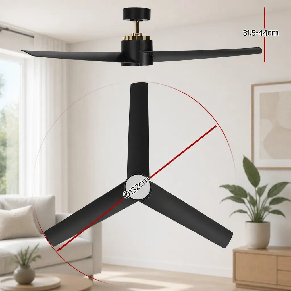 Ceiling Fan Black 52 Inch DC Motor LED Light Remote Control Indoor Outdoor