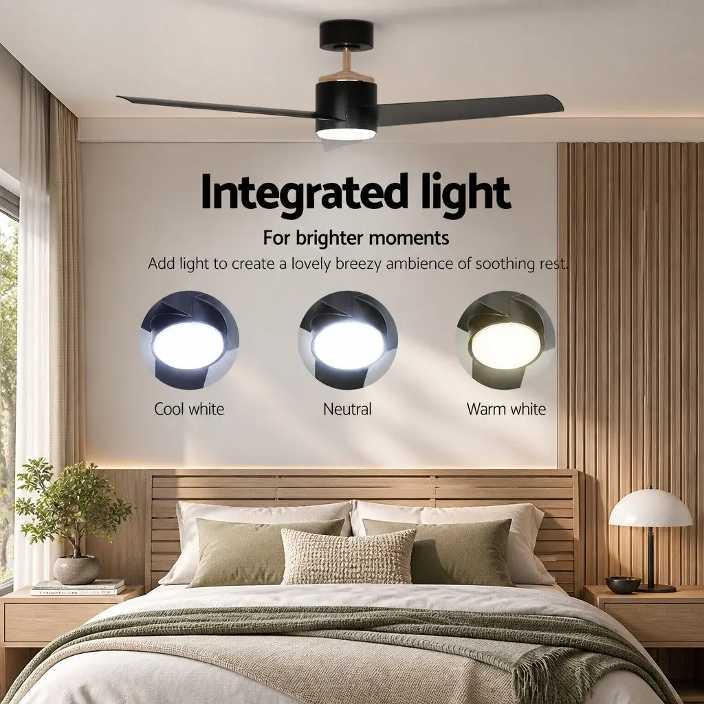 Ceiling Fan Black 52 Inch DC Motor LED Light Remote Control Indoor Outdoor