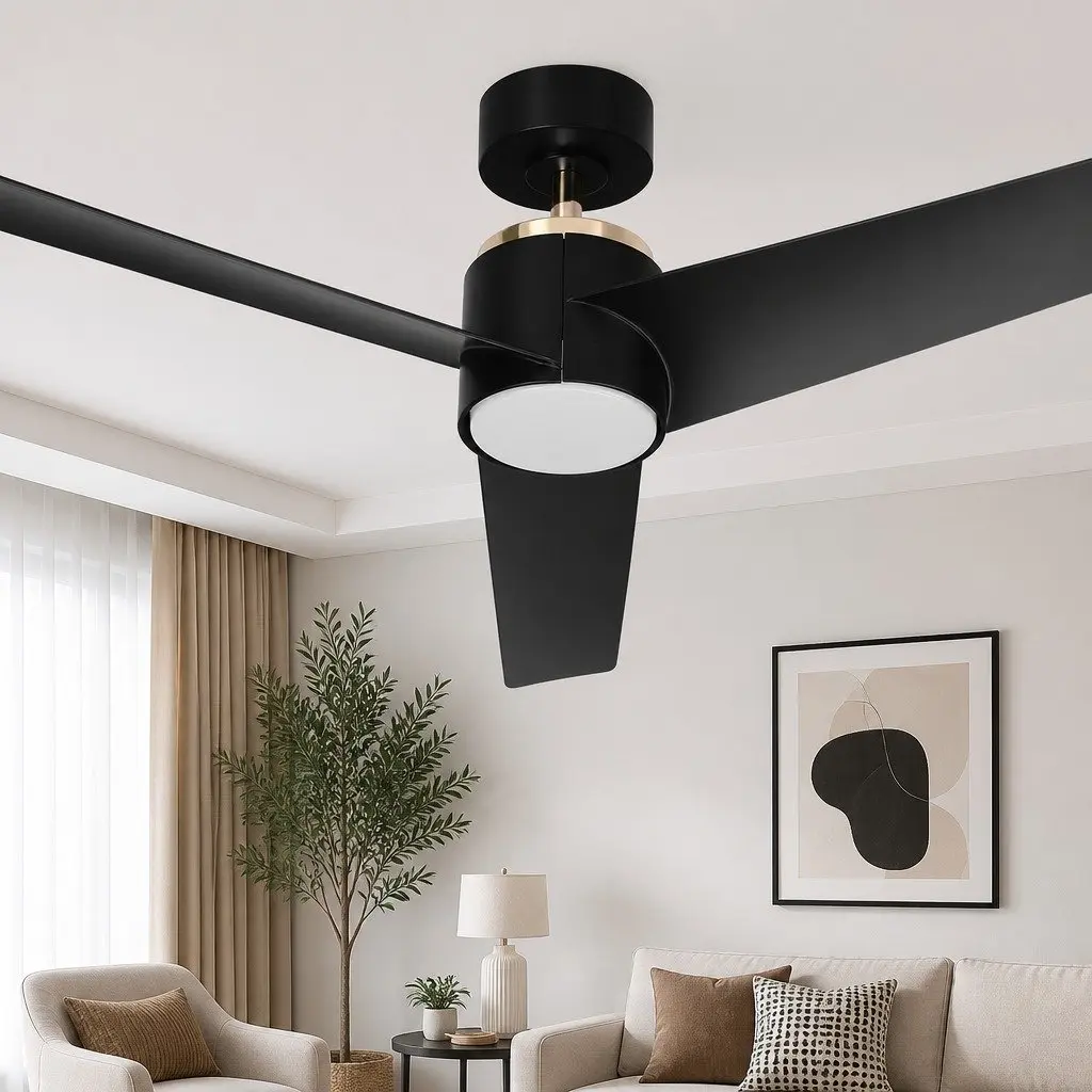 Ceiling Fan Black 52 Inch DC Motor LED Light Remote Control Indoor Outdoor